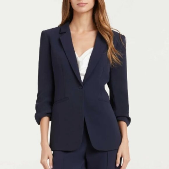 NWT Cinq-a Sept Khloe ruched sleeve Blazer - Crepe 3/4-Sleeve - Size 6 in Navy - Picture 1 of 5